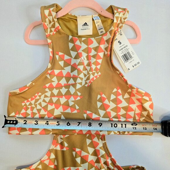 NWT Farm Rio x Adidas Psychedelic Wave Victory Gold Sporty Midi Dress Size Small - Picture 4 of 9